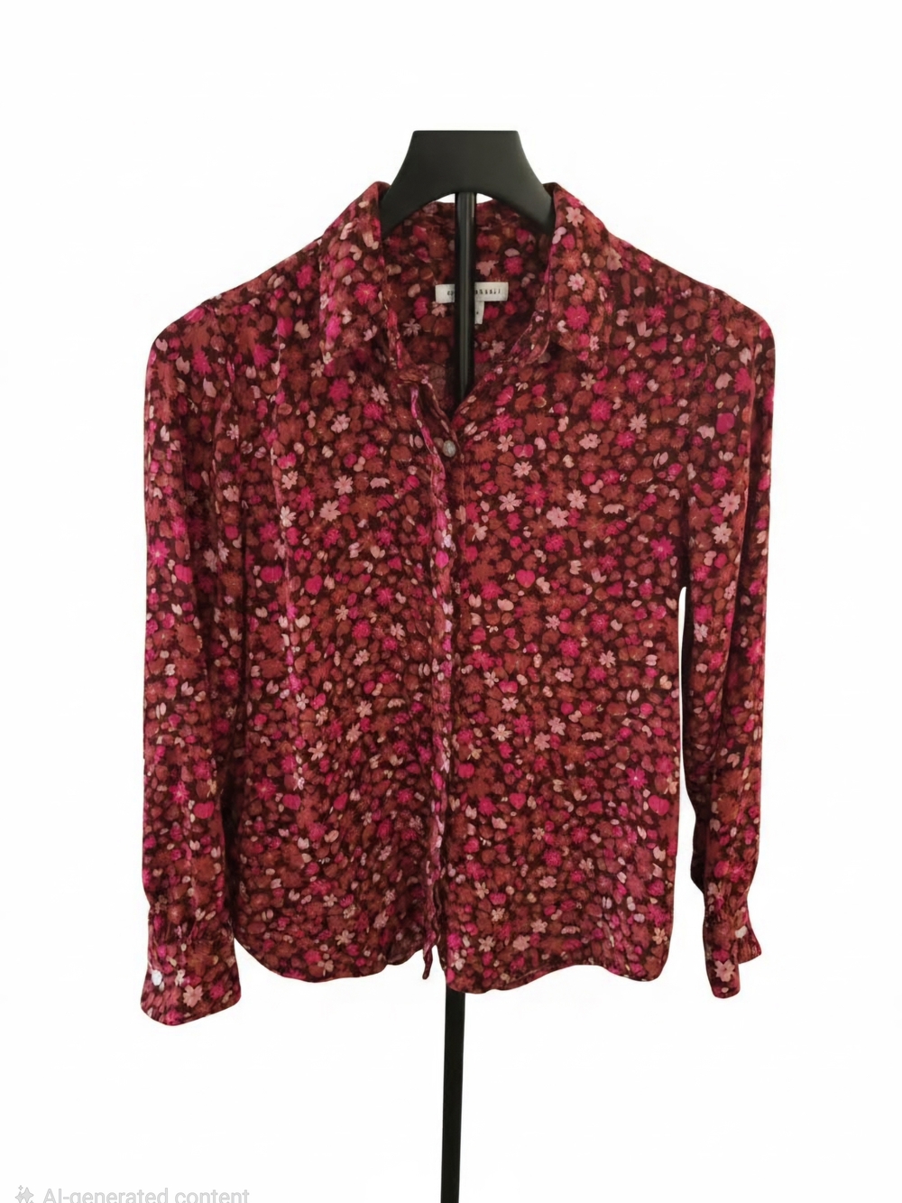 Free Assembly Button-Front Blouse in Berry Floral